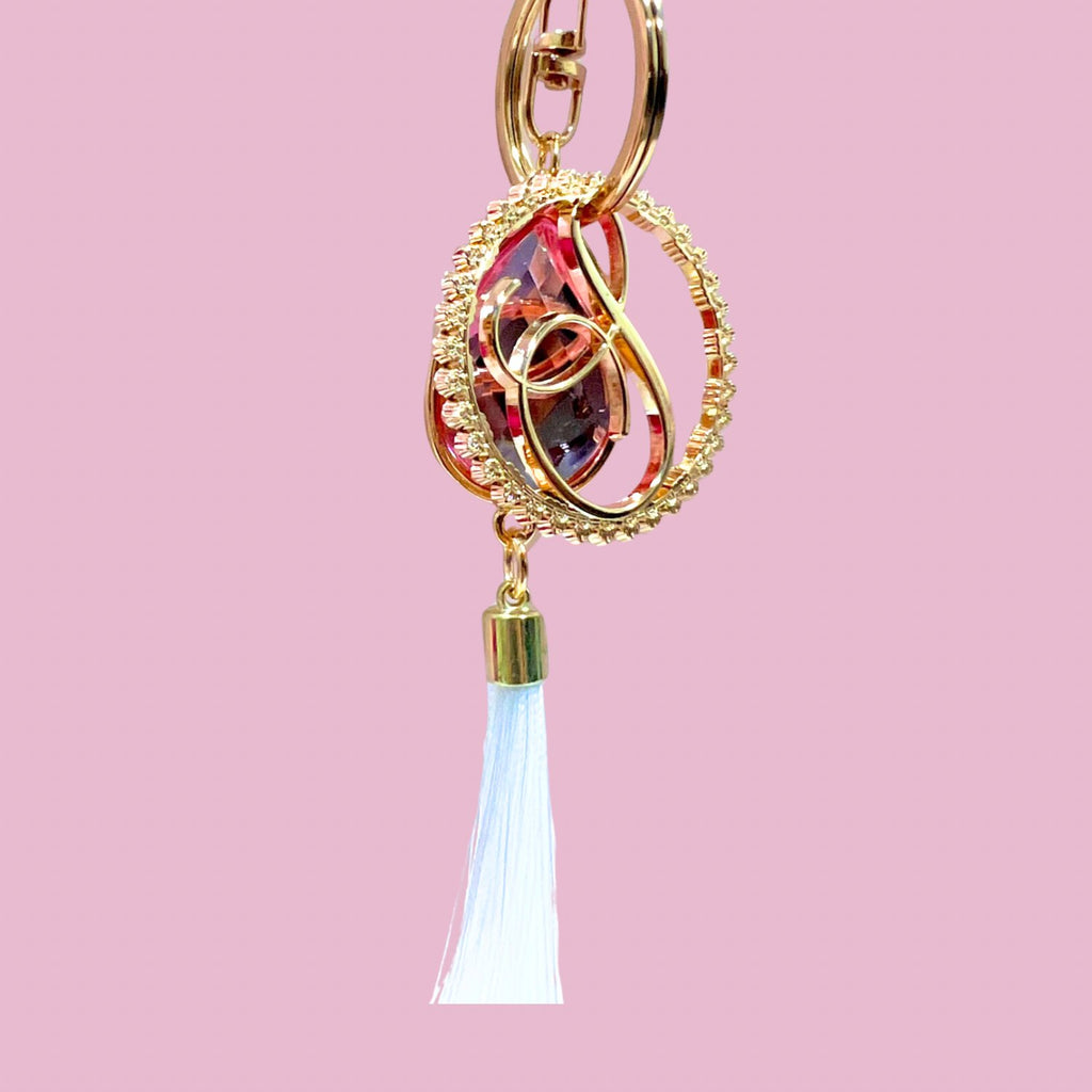 Porte-Clé / Bijou De Sac - Agate Veines De Dragon Rose Et Pendentif Irisé - ButterflyBIJOUX